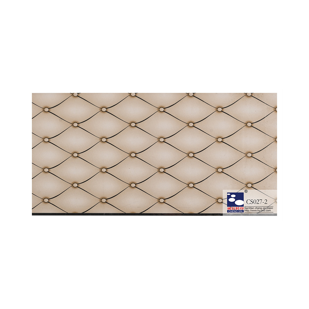 Nuevos diseños de madera bien hechos, lámina de estampado en caliente de estilo moderno para techo de PVC CS027-2