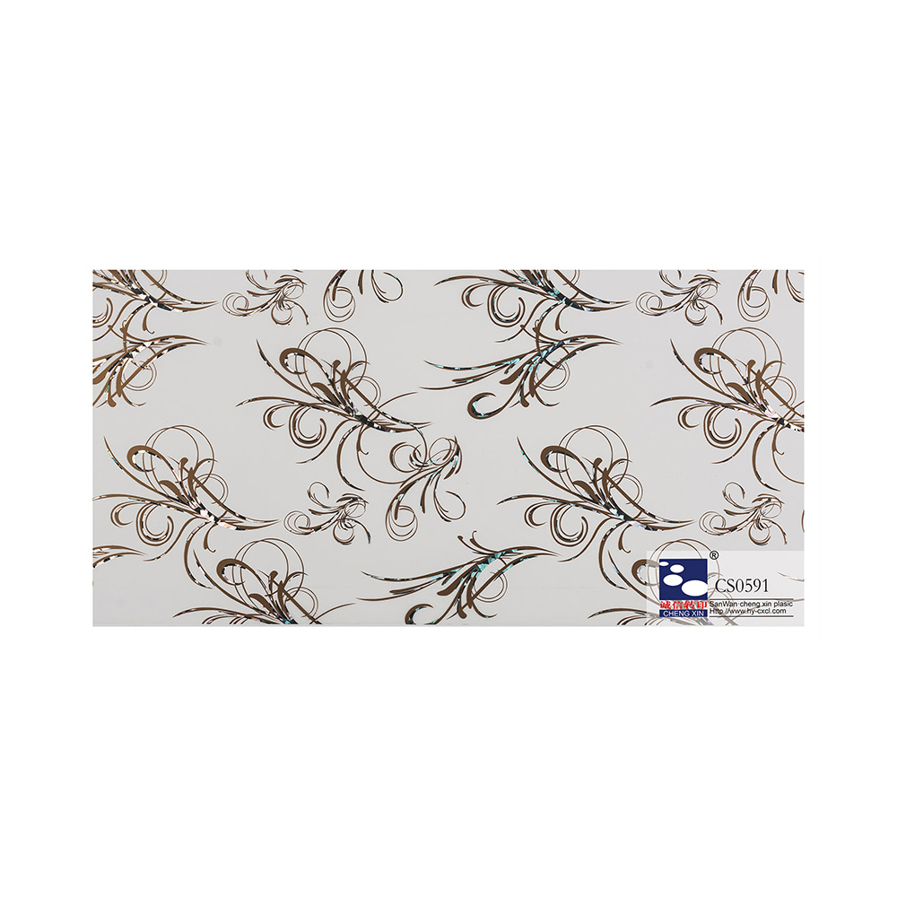Lámina de estampación en caliente de grano de madera de estilo moderno de madera barata baja para techo de PVC CS0591